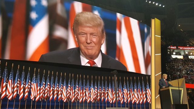 Donald J. Trump as he speaks to the convention crowd in Cleveland, OH.4