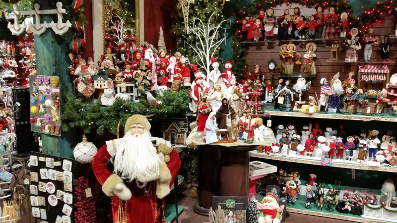 Mia's brims with an array of Christmas lights, ornaments and figurines.